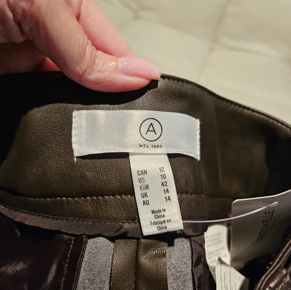 Addition Elle New cropped  chocolate brown faux leather pants w/ belt size 10. - Picture 5 of 6